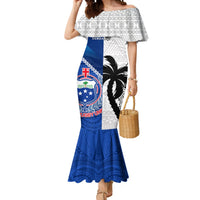 Custom Fiji And Samoa Rugby Mermaid Dress 2023 World Cup Samoan Mix Tapa Pattern LT14 Women Blue - Polynesian Pride