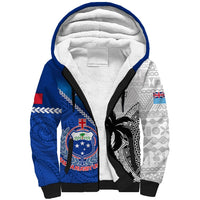 Custom Fiji And Samoa Rugby Sherpa Hoodie 2023 World Cup Samoan Mix Tapa Pattern LT14 Unisex Blue - Polynesian Pride