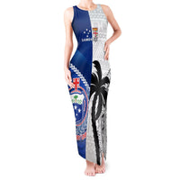 Custom Fiji And Samoa Rugby Tank Maxi Dress 2023 World Cup Samoan Mix Tapa Pattern LT14 Women Blue - Polynesian Pride