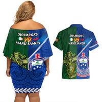 Samoa And Ireland Rugby Couples Matching Off Shoulder Short Dress and Hawaiian Shirt 2023 World Cup Manu Samoa With Shamrocks LT14 - Polynesian Pride