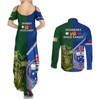 Samoa And Ireland Rugby Couples Matching Summer Maxi Dress and Long Sleeve Button Shirts 2023 World Cup Manu Samoa With Shamrocks LT14 - Polynesian Pride