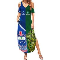 Samoa And Ireland Rugby Summer Maxi Dress 2023 World Cup Manu Samoa With Shamrocks LT14 Women Blue - Polynesian Pride