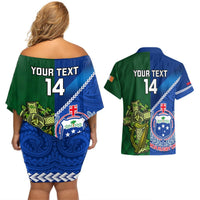 Custom Samoa And Ireland Rugby Couples Matching Off Shoulder Short Dress and Hawaiian Shirt 2023 World Cup Manu Samoa With Shamrocks LT14 - Polynesian Pride