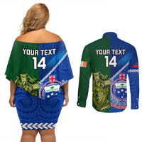Custom Samoa And Ireland Rugby Couples Matching Off Shoulder Short Dress and Long Sleeve Button Shirts 2023 World Cup Manu Samoa With Shamrocks LT14 - Polynesian Pride