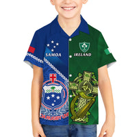 Custom Samoa And Ireland Rugby Kid Hawaiian Shirt 2023 World Cup Manu Samoa With Shamrocks LT14 Kid Blue - Polynesian Pride