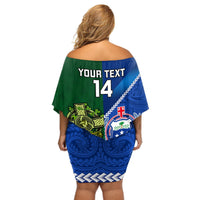 Custom Samoa And Ireland Rugby Off Shoulder Short Dress 2023 World Cup Manu Samoa With Shamrocks LT14 - Polynesian Pride