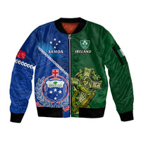 Custom Samoa And Ireland Rugby Sleeve Zip Bomber Jacket 2023 World Cup Manu Samoa With Shamrocks LT14 Unisex Blue - Polynesian Pride