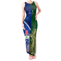 Custom Samoa And Ireland Rugby Tank Maxi Dress 2023 World Cup Manu Samoa With Shamrocks LT14 Women Blue - Polynesian Pride