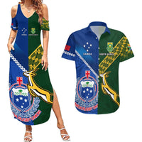 Samoa And South Africa Rugby Couples Matching Summer Maxi Dress and Hawaiian Shirt 2023 World Cup Manu Samoa With Springboks LT14 Blue - Polynesian Pride
