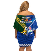 Samoa And South Africa Rugby Off Shoulder Short Dress 2023 World Cup Manu Samoa With Springboks LT14 - Polynesian Pride