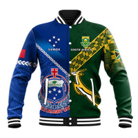 Custom Samoa And South Africa Rugby Baseball Jacket 2023 World Cup Manu Samoa With Springboks LT14 Unisex Blue - Polynesian Pride