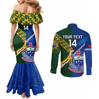 Custom Samoa And South Africa Rugby Couples Matching Mermaid Dress and Long Sleeve Button Shirts 2023 World Cup Manu Samoa With Springboks LT14 - Polynesian Pride
