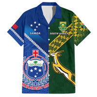 Custom Samoa And South Africa Rugby Hawaiian Shirt 2023 World Cup Manu Samoa With Springboks LT14 Blue - Polynesian Pride