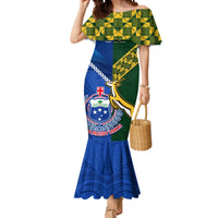 Custom Samoa And South Africa Rugby Mermaid Dress 2023 World Cup Manu Samoa With Springboks LT14 Women Blue - Polynesian Pride