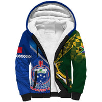 Custom Samoa And South Africa Rugby Sherpa Hoodie 2023 World Cup Manu Samoa With Springboks LT14 Unisex Blue - Polynesian Pride