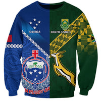 Custom Samoa And South Africa Rugby Sweatshirt 2023 World Cup Manu Samoa With Springboks LT14 Unisex Blue - Polynesian Pride
