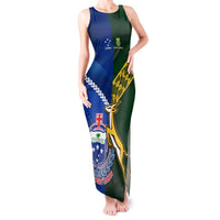 Custom Samoa And South Africa Rugby Tank Maxi Dress 2023 World Cup Manu Samoa With Springboks LT14 Women Blue - Polynesian Pride