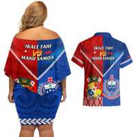 Samoa And Tonga Rugby Couples Matching Off Shoulder Short Dress and Hawaiian Shirt 2023 World Cup Manu Samoa With Ikale Tahi LT14 - Polynesian Pride