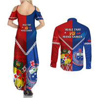 Samoa And Tonga Rugby Couples Matching Summer Maxi Dress and Long Sleeve Button Shirts 2023 World Cup Manu Samoa With Ikale Tahi LT14 - Polynesian Pride