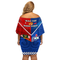 Samoa And Tonga Rugby Off Shoulder Short Dress 2023 World Cup Manu Samoa With Ikale Tahi LT14 - Polynesian Pride