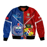 Custom Samoa And Tonga Rugby Bomber Jacket 2023 World Cup Manu Samoa With Ikale Tahi LT14 Unisex Blue - Polynesian Pride
