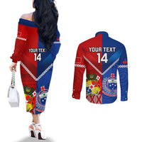 Custom Samoa And Tonga Rugby Couples Matching Off The Shoulder Long Sleeve Dress and Long Sleeve Button Shirts 2023 World Cup Manu Samoa With Ikale Tahi LT14 - Polynesian Pride