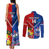 Custom Samoa And Tonga Rugby Couples Matching Tank Maxi Dress and Long Sleeve Button Shirts 2023 World Cup Manu Samoa With Ikale Tahi LT14 - Polynesian Pride