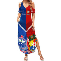 Custom Samoa And Tonga Rugby Summer Maxi Dress 2023 World Cup Manu Samoa With Ikale Tahi LT14 Women Blue - Polynesian Pride