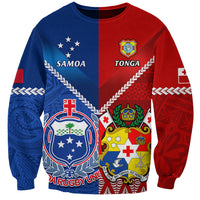 Custom Samoa And Tonga Rugby Sweatshirt 2023 World Cup Manu Samoa With Ikale Tahi LT14 Unisex Blue - Polynesian Pride