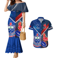Samoa And France Rugby Couples Matching Mermaid Dress and Hawaiian Shirt 2023 World Cup Manu Samoa With Les Bleus LT14 Blue - Polynesian Pride