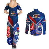 Samoa And France Rugby Couples Matching Summer Maxi Dress and Long Sleeve Button Shirts 2023 World Cup Manu Samoa With Les Bleus LT14 - Polynesian Pride