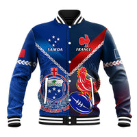 Custom Samoa And France Rugby Baseball Jacket 2023 World Cup Manu Samoa With Les Bleus LT14 Unisex Blue - Polynesian Pride