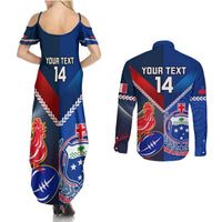 Custom Samoa And France Rugby Couples Matching Summer Maxi Dress and Long Sleeve Button Shirts 2023 World Cup Manu Samoa With Les Bleus LT14 - Polynesian Pride
