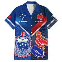 Custom Samoa And France Rugby Hawaiian Shirt 2023 World Cup Manu Samoa With Les Bleus LT14 Blue - Polynesian Pride