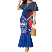 Custom Samoa And France Rugby Mermaid Dress 2023 World Cup Manu Samoa With Les Bleus LT14 Women Blue - Polynesian Pride