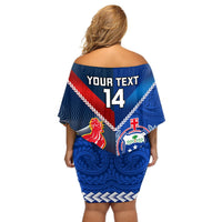 Custom Samoa And France Rugby Off Shoulder Short Dress 2023 World Cup Manu Samoa With Les Bleus LT14 - Polynesian Pride