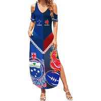 Custom Samoa And France Rugby Summer Maxi Dress 2023 World Cup Manu Samoa With Les Bleus LT14 Women Blue - Polynesian Pride