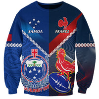 Custom Samoa And France Rugby Sweatshirt 2023 World Cup Manu Samoa With Les Bleus LT14 Unisex Blue - Polynesian Pride