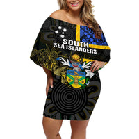 Personalised South Sea Islanders Off Shoulder Short Dress Kanakas With Solomon Islands Coat Of Arms LT14 Women Black - Polynesian Pride
