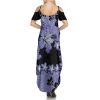 Purple Hawaii Family Matching Summer Maxi Dress and Hawaiian Shirt Tapa Cloth Mix Tropical Flowers Pastel Vibes LT14 - Polynesian Pride