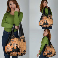 Orange Hawaii Grocery Bag Tapa Cloth Mix Tropical Flowers Pastel Vibes LT14 - Polynesian Pride