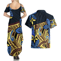 Polynesia Fabric Couples Matching Summer Maxi Dress and Hawaiian Shirt Polynesian Tribal With Frangipani Flowers LT14 - Polynesian Pride