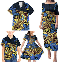 Polynesia Fabric Family Matching Puletasi Dress and Hawaiian Shirt Polynesian Tribal With Frangipani Flowers LT14 - Polynesian Pride
