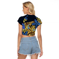 Polynesia Fabric Raglan Cropped T Shirt Polynesian Tribal With Frangipani Flowers LT14 - Polynesian Pride