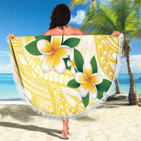Gold And White Polynesia Plumeria Beach Blanket Curves Tropical Vibes LT14 - Polynesian Pride