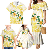 Gold And White Polynesia Plumeria Family Matching Mermaid Dress and Hawaiian Shirt Curves Tropical Vibes