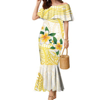 Gold And White Polynesia Plumeria Family Matching Mermaid Dress and Hawaiian Shirt Curves Tropical Vibes