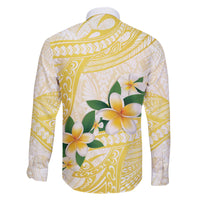 Gold And White Polynesia Plumeria Family Matching Off The Shoulder Long Sleeve Dress and Hawaiian Shirt Curves Tropical Vibes