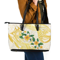 Gold And White Polynesia Plumeria Leather Tote Bag Curves Tropical Vibes LT14 - Polynesian Pride