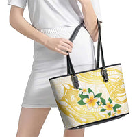 Gold And White Polynesia Plumeria Leather Tote Bag Curves Tropical Vibes LT14 - Polynesian Pride